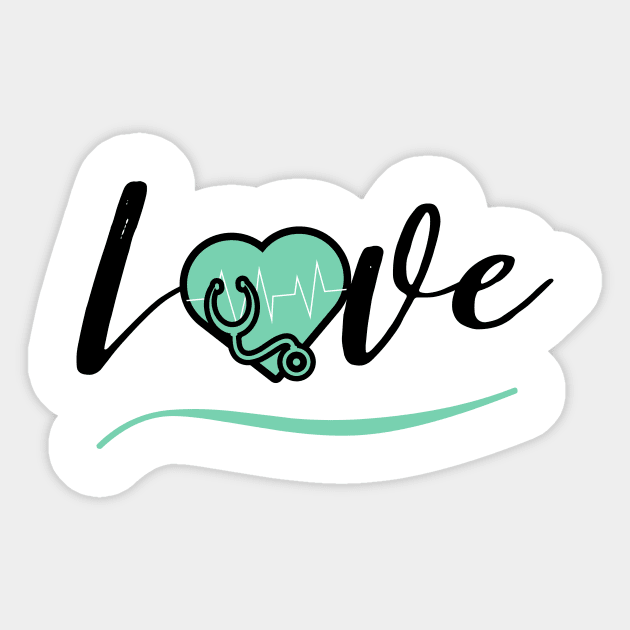 Love medicine black text design with green heart stethoscope and heartbeat Sticker by BlueLightDesign